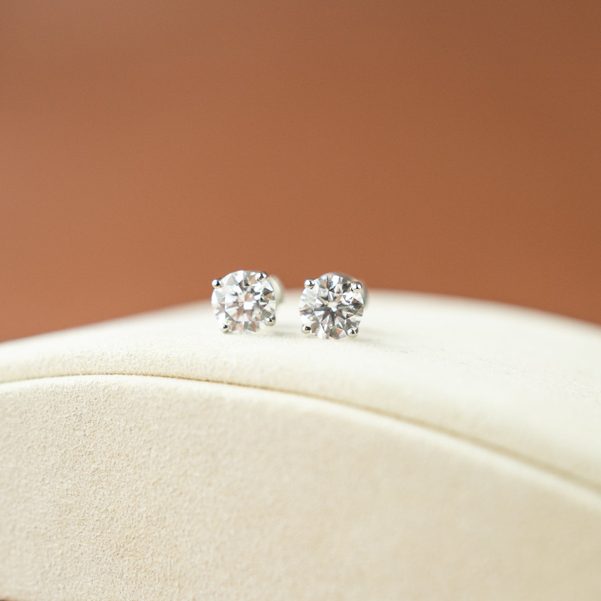 Platinum Round Brilliant Cut 4.05ct  4 Claw Stud Earrings