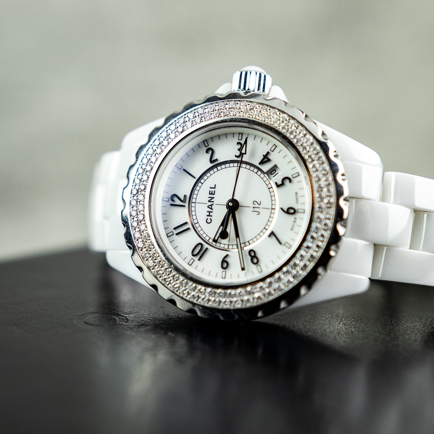 2007 Chanel J12 Date, White Ceramic & Diamond Bezel, 33mm, H0967