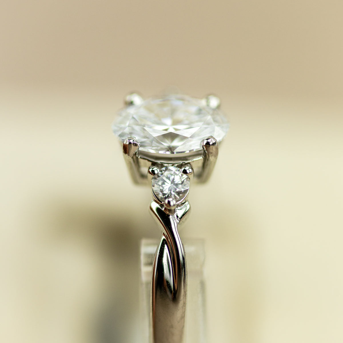 Platinum 0.70ct Oval Cut Solitaire Ring With Round Shoulders at RR Jewellers Yarm