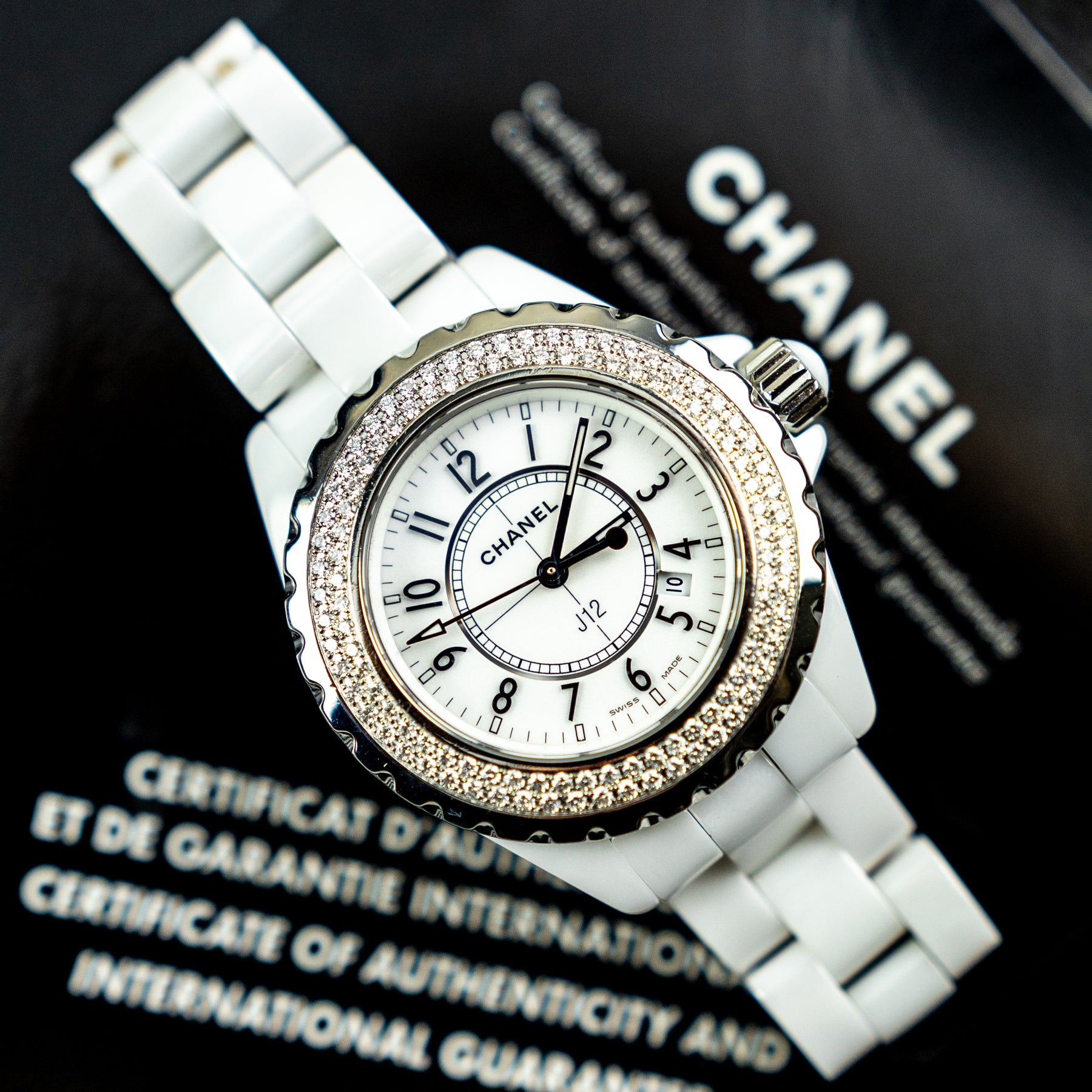 2007 Chanel J12 Date, White Ceramic & Diamond Bezel, 33mm, H0967