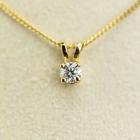 0.16ct Natural GIA Certified Round Pendant With 9 Karat Yellow Gold Claw & Chain at RR Jewellers Yarm