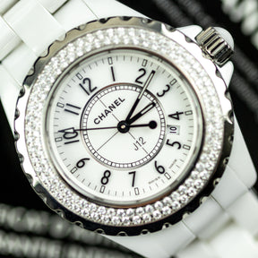 2007 Chanel J12 Date, White Ceramic & Diamond Bezel, 33mm, H0967