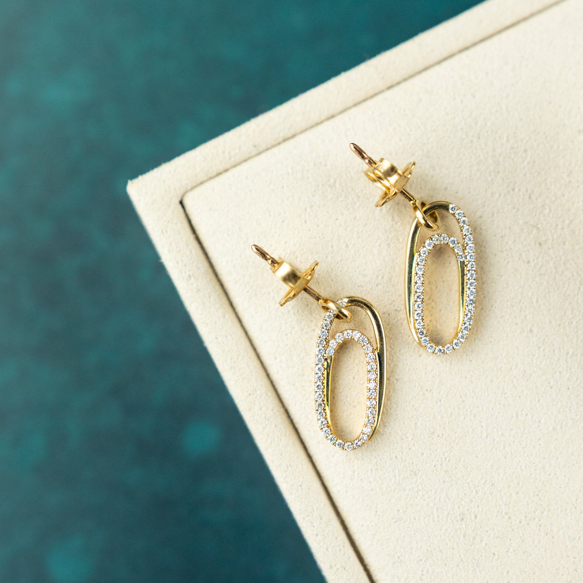 9 Karat Yellow Gold & Diamond Paper Clip Drop Earrings at RR Jewellers UK 