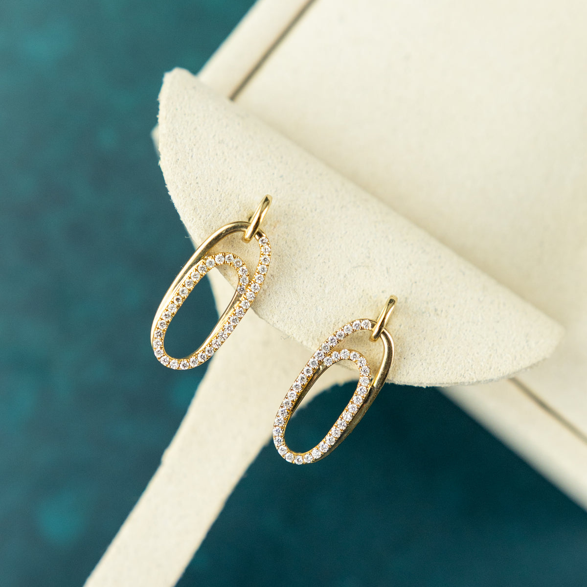 9 Karat Yellow Gold & Diamond Paper Clip Drop Earrings