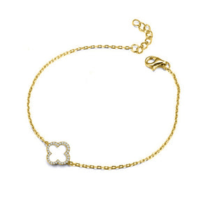 Designer inspired silver 14ct gold plated cz single open clover bracelet