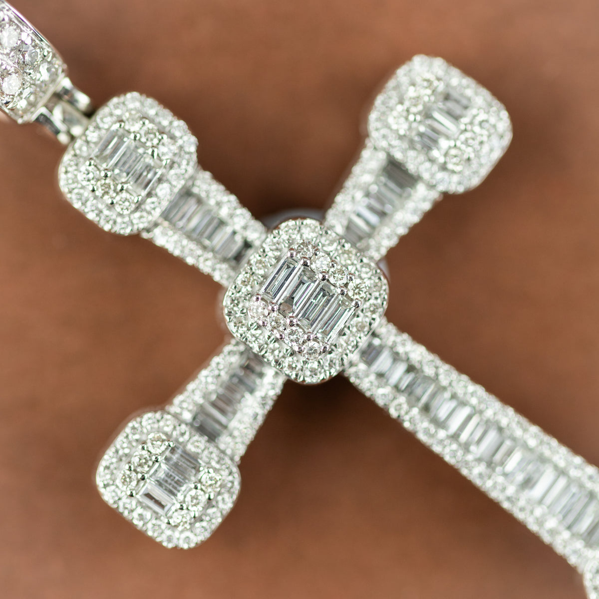 9 Karat White Gold Natural Diamond Cross Pendant 2.78ct on Pave Chain