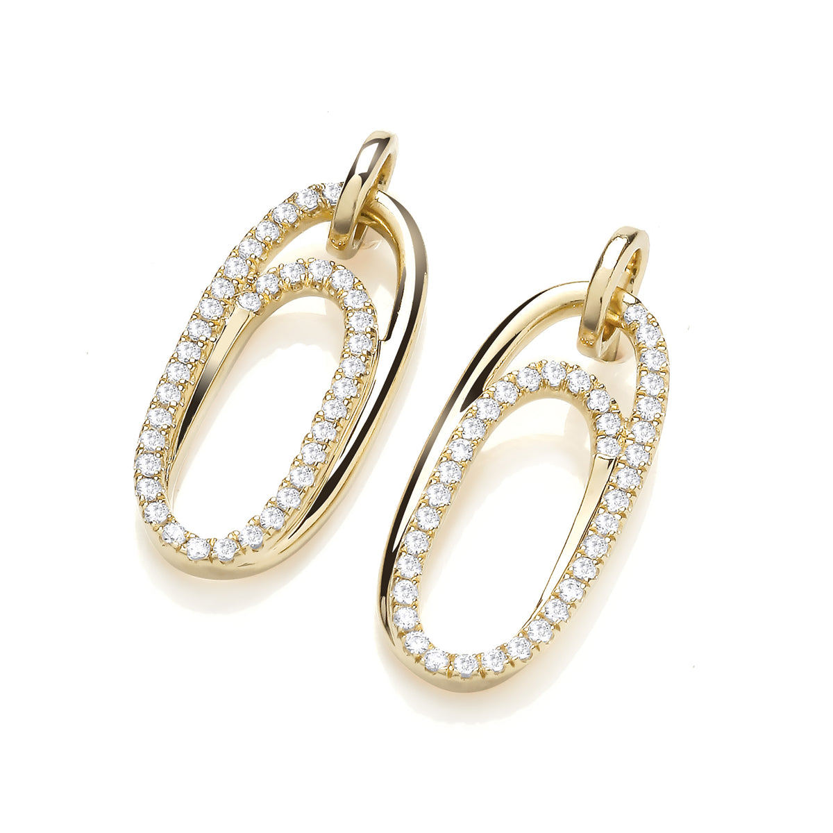 9ct yellow gold diamond set paper clip drop earrings