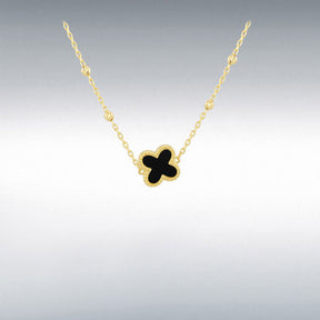 Designer inspired 9ct yellow gold black onyx petal necklace on diamond cut ball detail chain