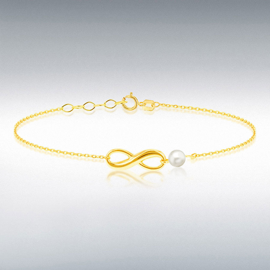9ct yellow gold freshwater pearl infinity bracelet
