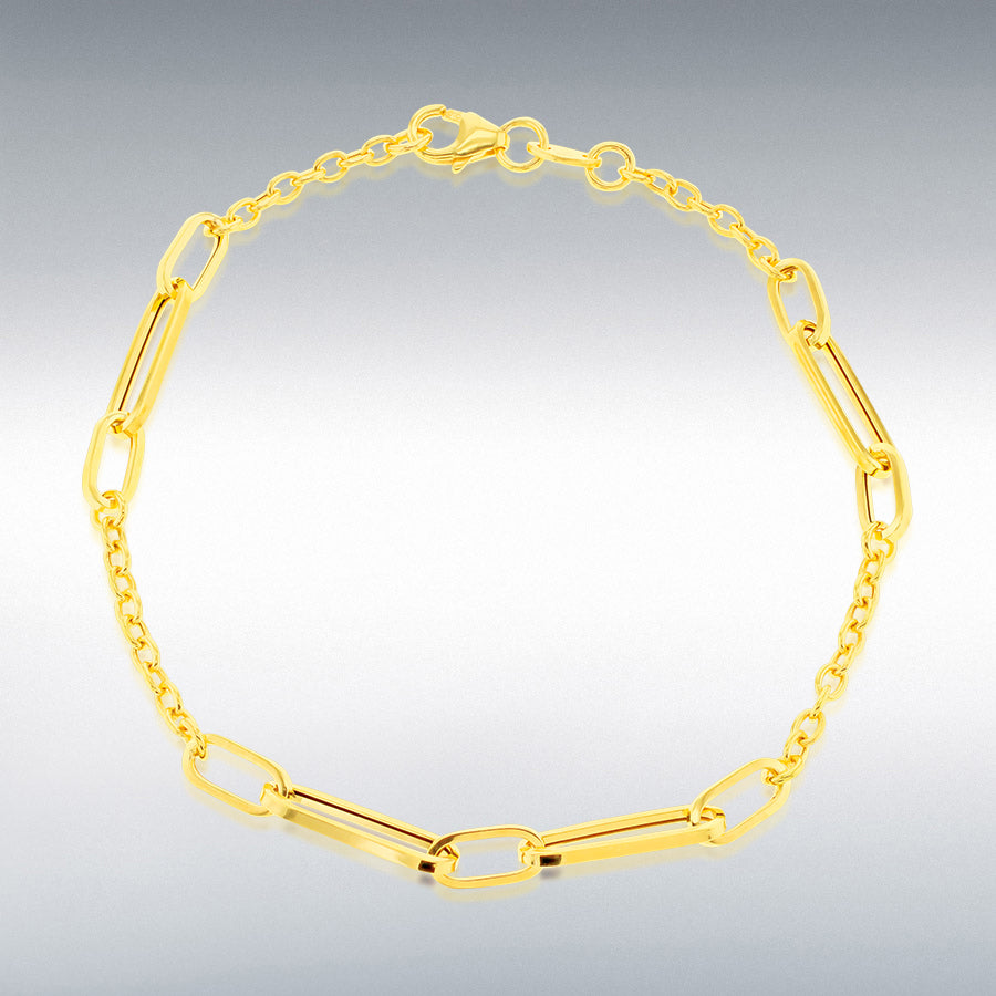 9ct yellow gold paper chain station bracelet