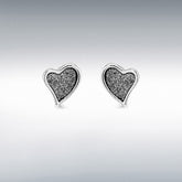 Sterling silver rhodium plated stardust heart stud earrings