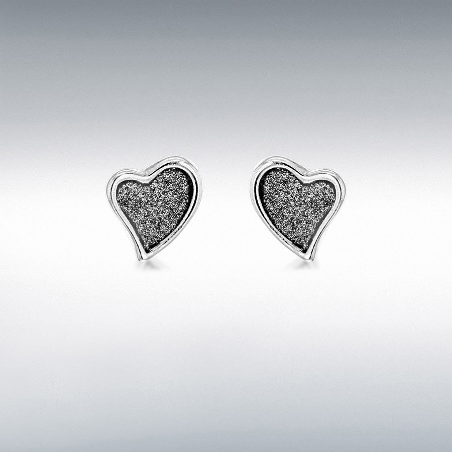 Sterling silver rhodium plated stardust heart stud earrings