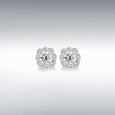 Sterling silver rhodium plated 12mm cz twine detail stud earrings