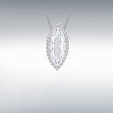 Sterling silver large cz marquise halo pendant on curb chain