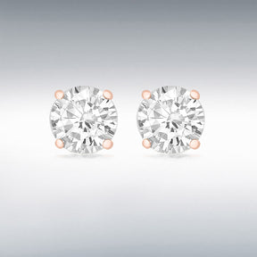 Sterling silver rose gold plated round cz stud earrings