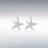 Sterling silver diamond cut starfish drop earrings