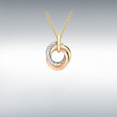 9ct 3 colour gold diamond cut Russian rings pendant