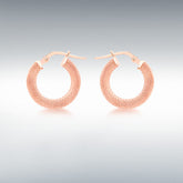 9ct rose gold diamond cut textured round hoop earrings