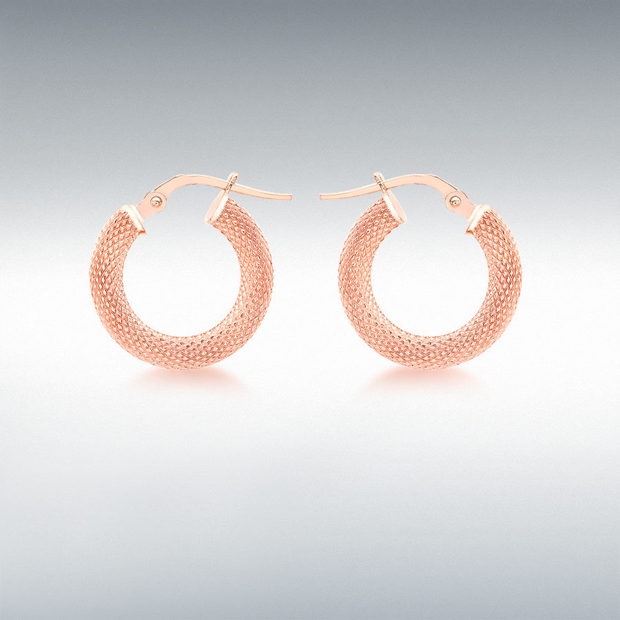 9ct rose gold diamond cut textured round hoop earrings