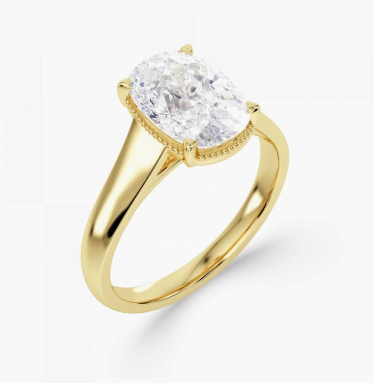 9ct yellow gold 3ct elongated cushion cut wide shoulder solitaire ring