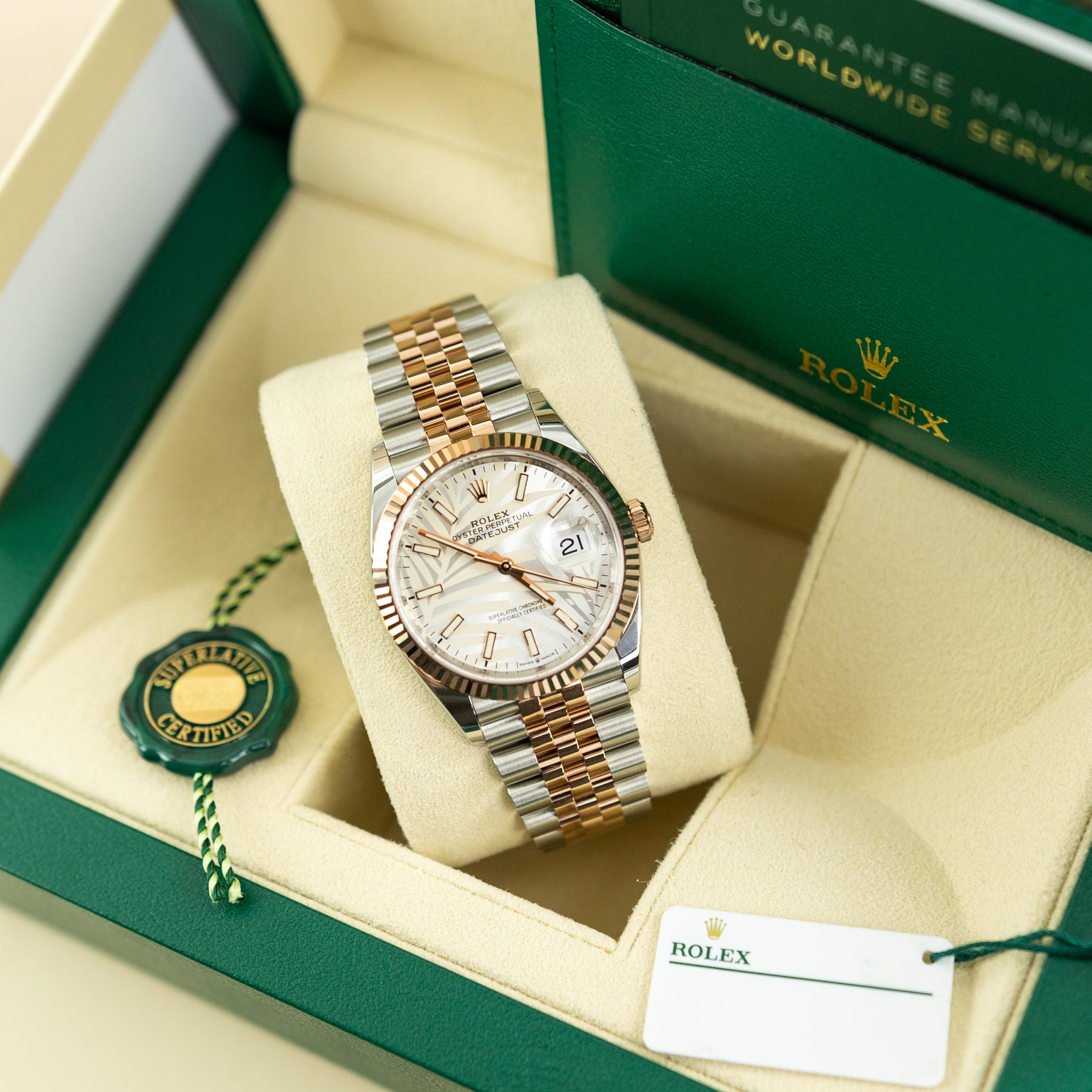 2022 Rolex DATEJUST 36 Oystersteel &amp; 18K Everose Gold, Palm Dial 126231 available at RR Jewellers Yarm