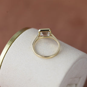 9ct yellow gold 1.90 emerald cut horizontal bezel set solitaire ring