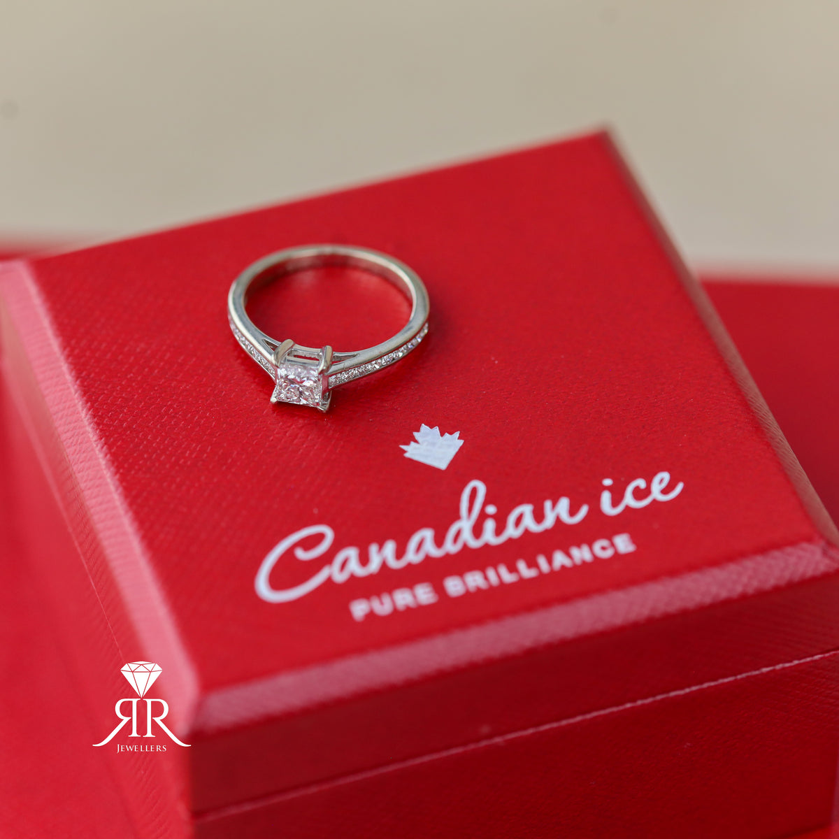 Preloved 18ct white gold princess cut Canadian ice 0.65ct diamond ring