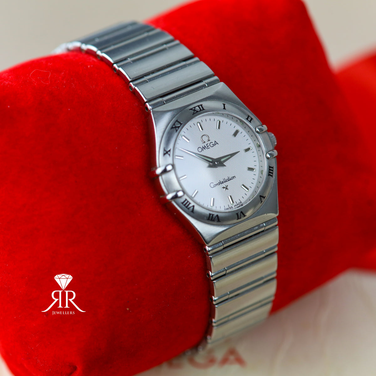 Preloved ladies Omega Constellation white dial silver baton watch