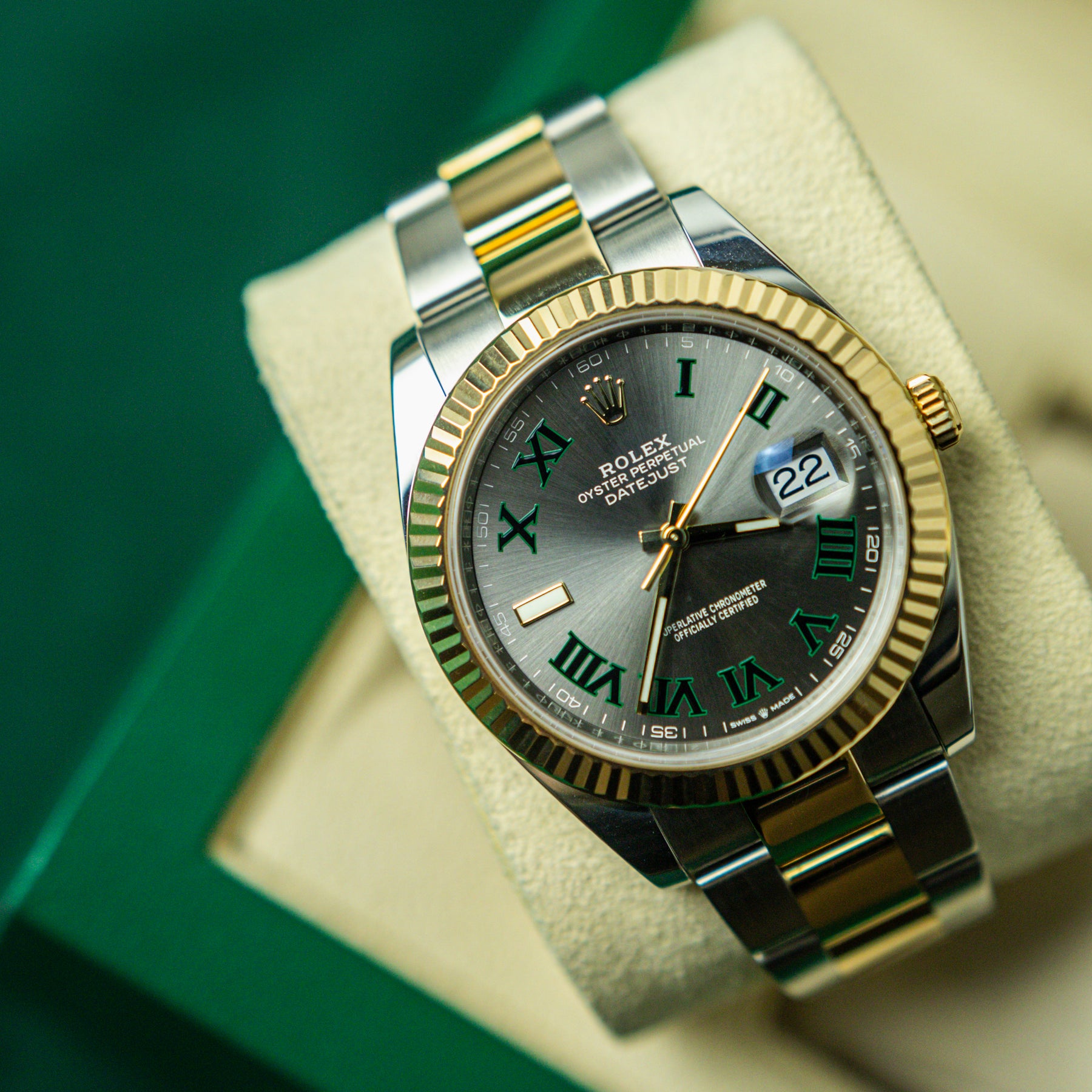 2021 Rolex DATEJUST 41mm Oystersteel & 18K Yellow Gold, Fluted Bezel, Wimbledon Dial at RR Jewellers Yarm