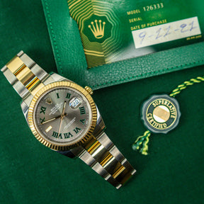 2021 Rolex DATEJUST 41mm Oystersteel & 18K Yellow Gold, Fluted Bezel, Wimbledon Dial at RR Jewellers Yarm