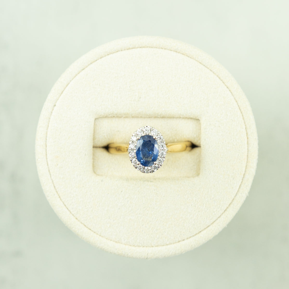 9 Karat Yellow Gold Sapphire Halo Ring at RR Jewellers Yarm