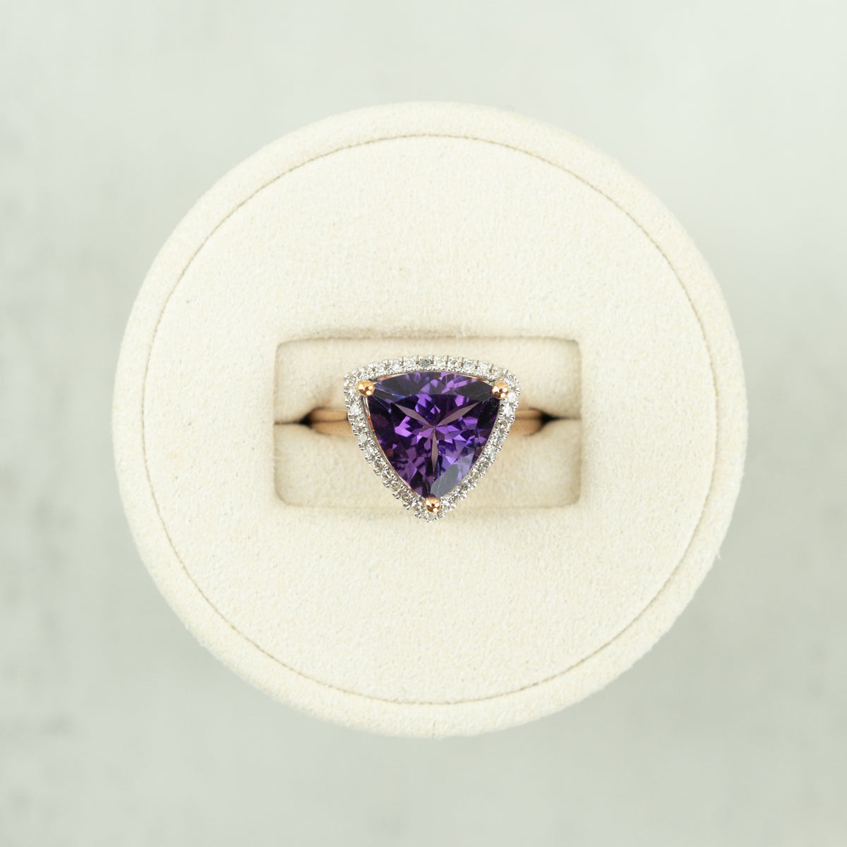 9ct Rose Gold Trillion Cut Amethyst and Diamond Cocktail Ring