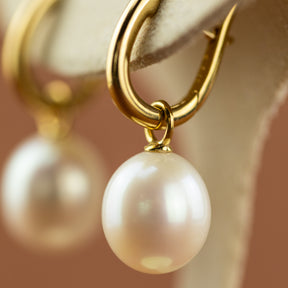 River Pearl Teardrop Earrings in 9 Karat Yellow Gold at RR Jewellers Yarm UK