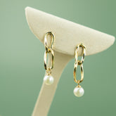 Freshwater Pearl Link Drop Earrings in 9 Karat Yellow Gold at RR Jewellers Yarm UK