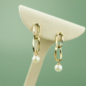 Freshwater Pearl Link Drop Earrings in 9 Karat Yellow Gold at RR Jewellers Yarm UK