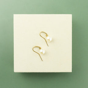 Freshwater Pearl Drop Crook Earrings in 9 Karat Yellow Gold at RR Jewellers UK
