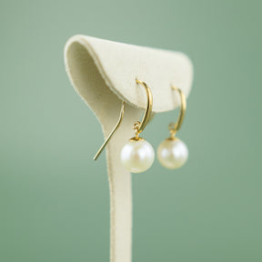 Freshwater Pearl Drop Crook Earrings in 9 Karat Yellow Gold at RR Jewellers Yarm UK