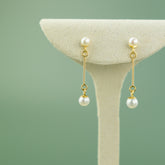 Freshwater Pearl Drop Pin Earrings in 9 Karat Yellow Gold at RR Jewellers Yarm UK