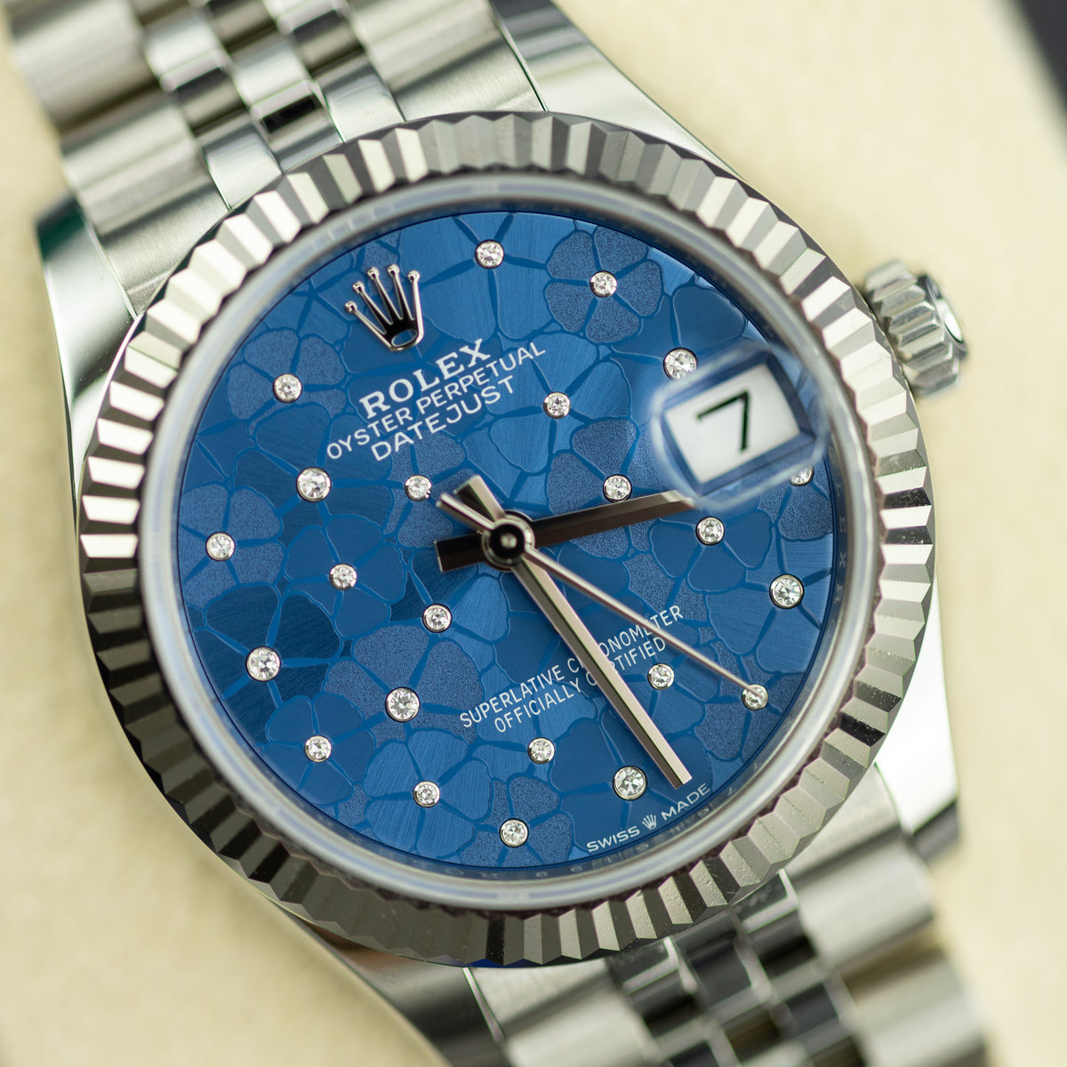 2024 Rolex DATEJUST 31mm Oystersteel & White Gold, Fluted Bezel, Azzurro Dial at RR Jewellers Yarm