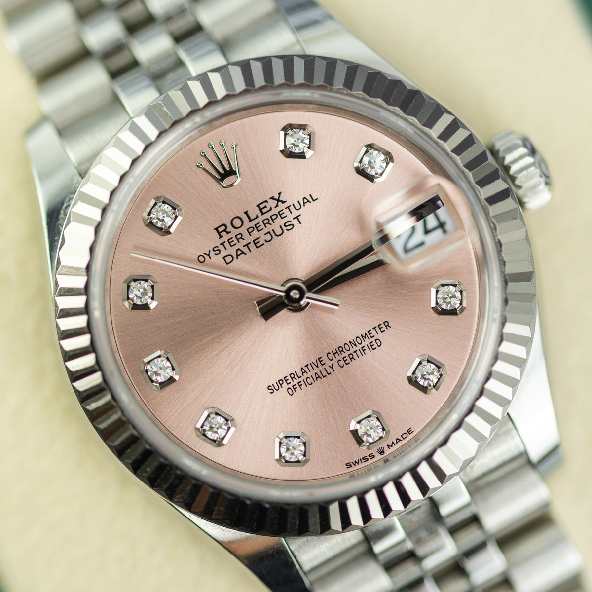 2022 Rolex DATEJUST 31mm Oystersteel & White Gold, Fluted Bezel, Pink Dial at RR Jewellers Yarm