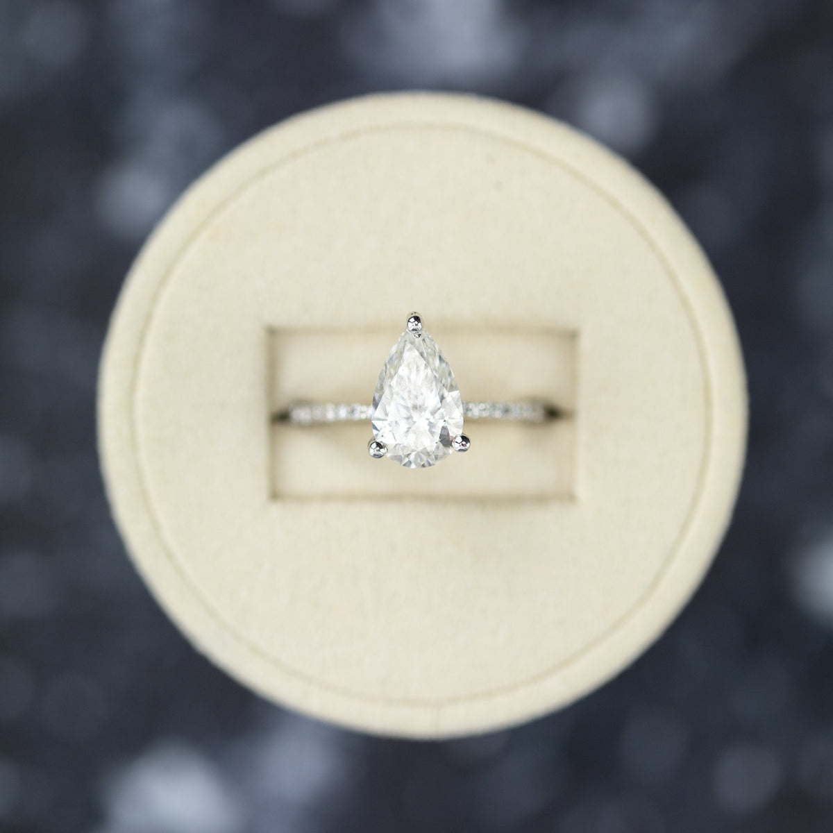 2.34 Carat, Pear Cut Ring with Diamond Set Shoulders at RR Jewellers Yarm