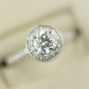 18 Karat White Gold Round Diamond Halo Ring 1.09ct G colour