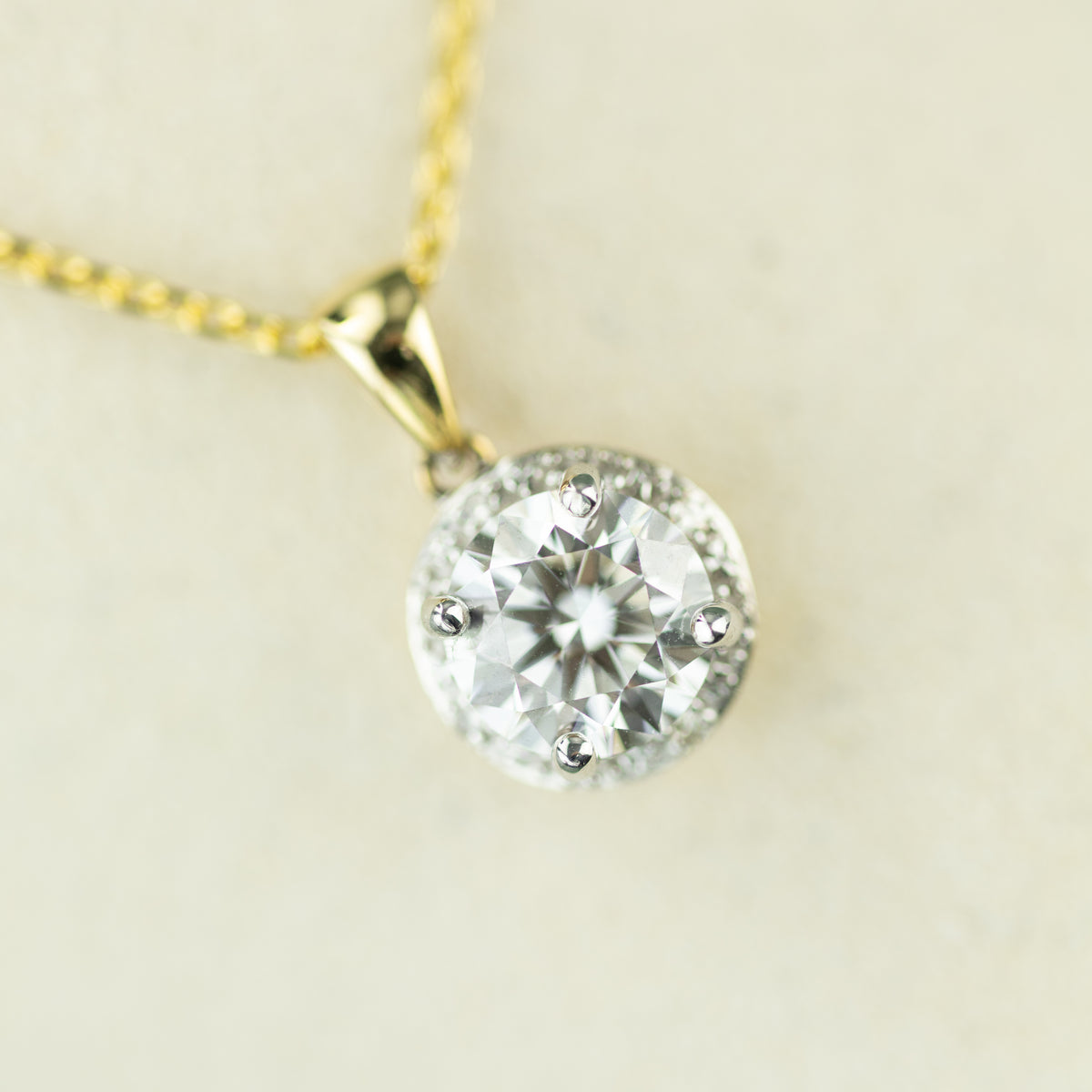 9 Karat Yellow Gold Diamond Halo Pendant with 1.32ct