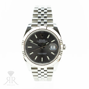 Worn Pre - Owned 2021 Rolex DATEJUST 41mm Oystersteel, White Gold Fluted Bezel, Grey Dial, Full set with box & papers available at RR JEWELLERS YARM
