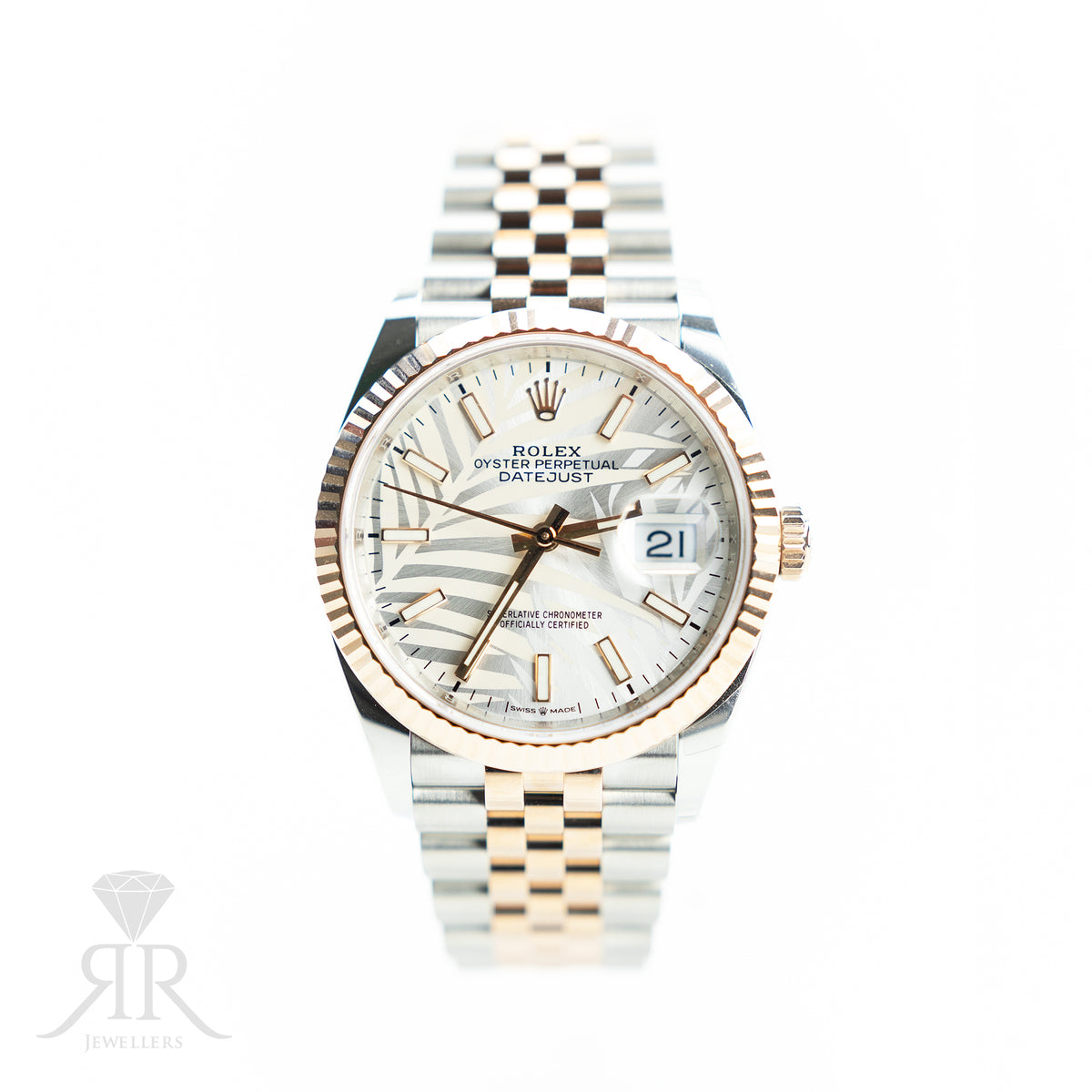 2022 Rolex DATEJUST 36 Oystersteel &amp; 18K Everose Gold, Palm Dial 126231 available at RR Jewellers Yarm