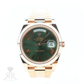 Rolex DAYDATE 'Olive' 40mm Everose Gold Olive Green Dial at RR JEWELLERS YARM