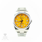 Unworn Pre - Owned 2021 Rolex OYSTER PERPETUAL 41mm Oystersteel Yellow Dial 124300 at RR Jewellers Yarm