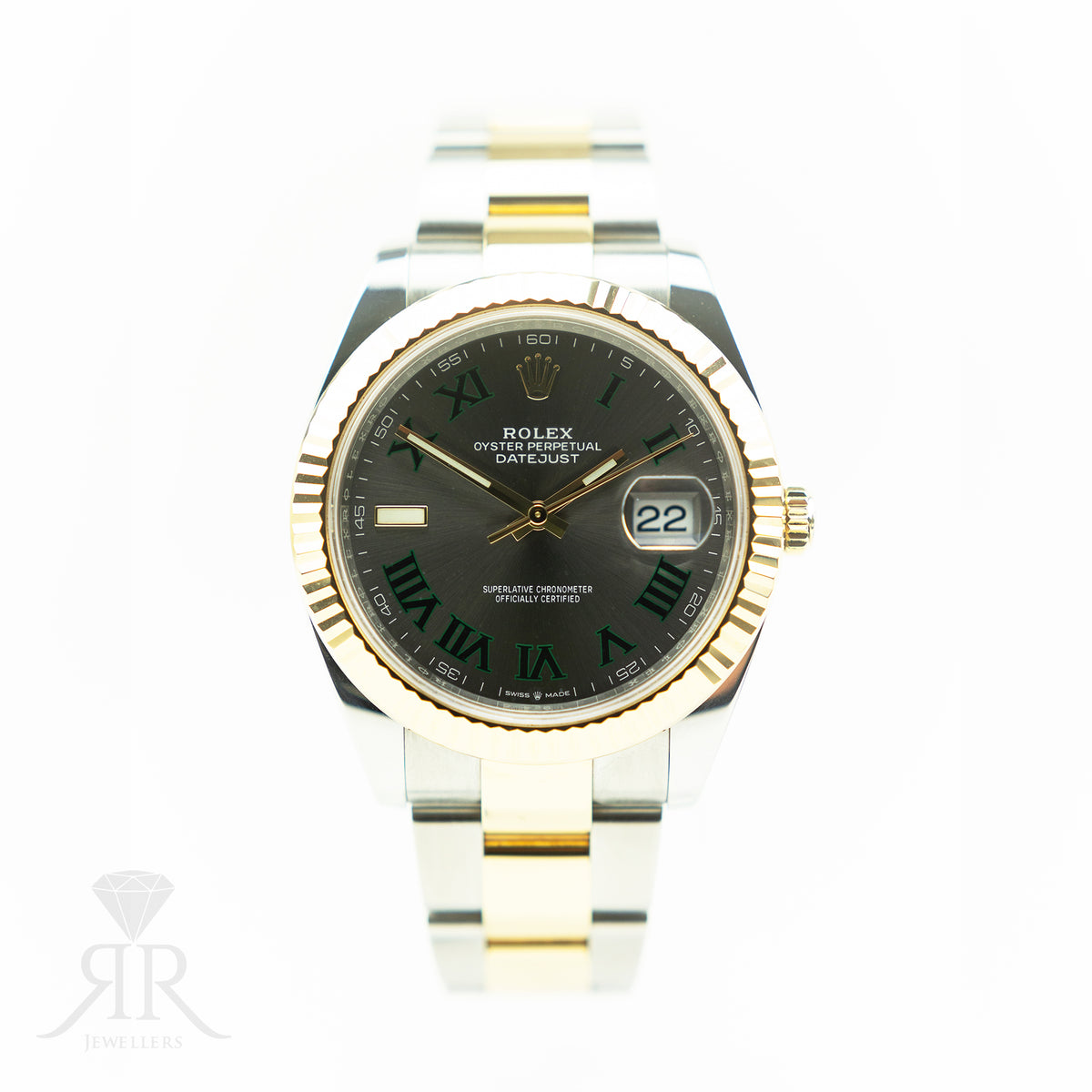 2021 Rolex DATEJUST 41mm Oystersteel & 18K Yellow Gold, Fluted Bezel, Wimbledon Dial at RR Jewellers Yarm