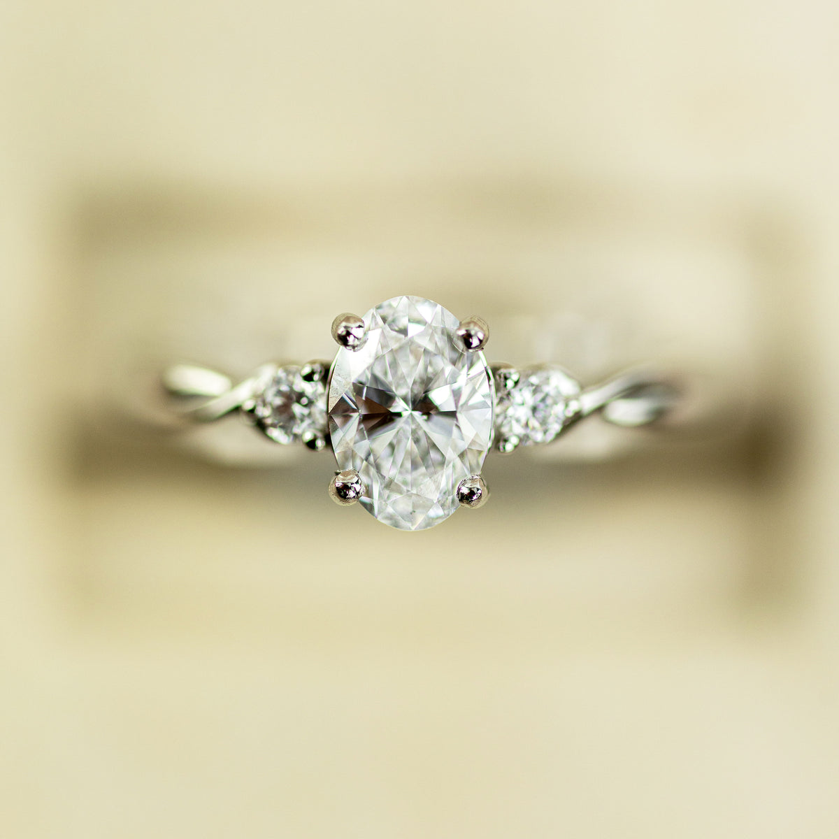 Platinum 0.70ct Oval Cut Solitaire Ring With Round Shoulders at RR Jewellers Yarm