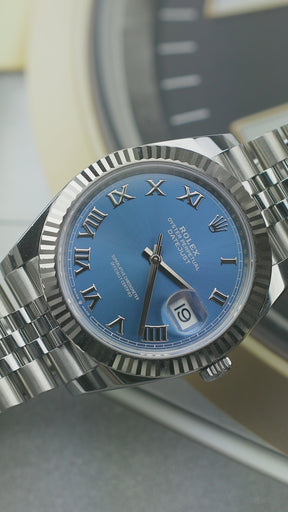 2023 Rolex DATEJUST 41mm Oystersteel & White Gold, Azzuro Dial, Fluted Bezel